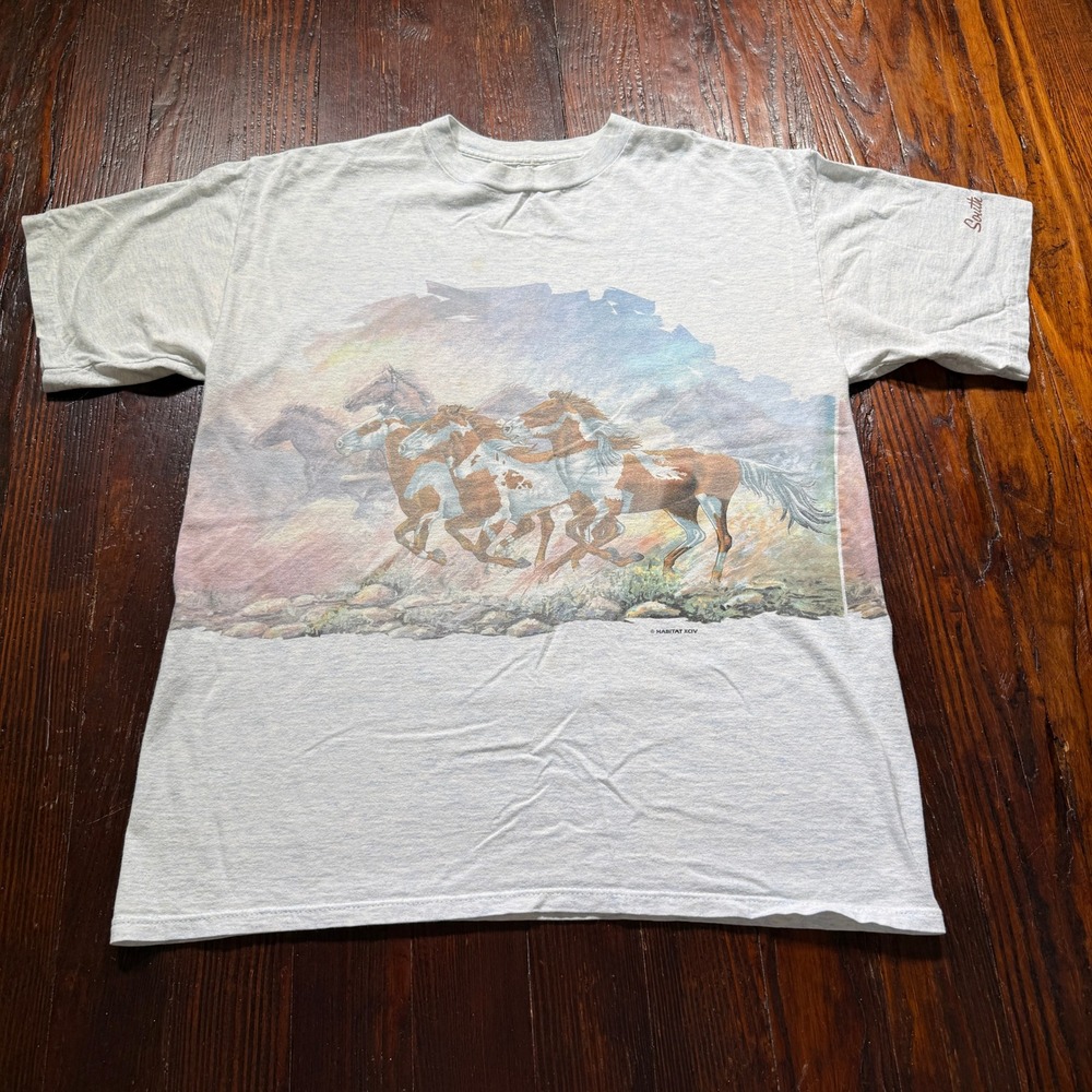 Vintage 1994 Horse Shirt Mens XL Gray SD Double Sided Single Stitch USA Made